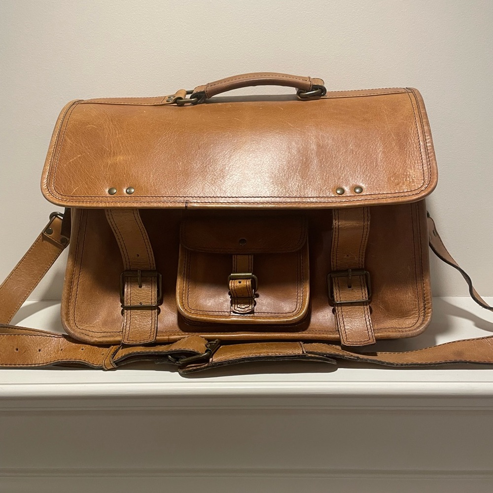 Buffalo Jackson Trading Co. Roosevelt Leather Briefcase Amber Hue Bag W/Strap